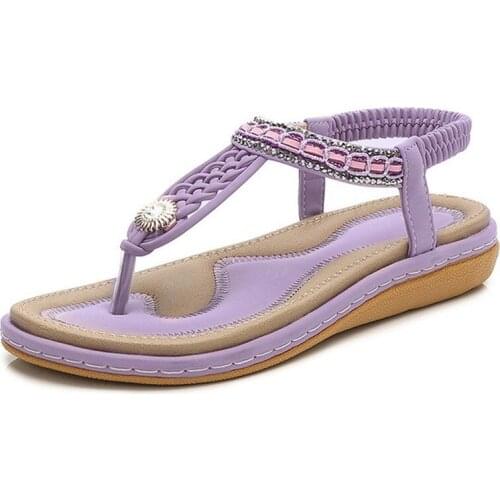 Miaoguan Elastic Band Women Sandals Straw String Beading Platform Flats Sandals Point Drill Hot Beach Shoes Woman Plus Size 44