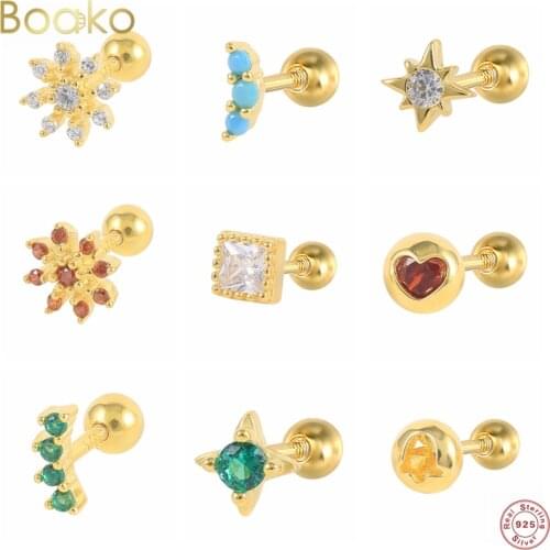 Boako 925 Sterling Silver Colors Zircon Ear Studs Earrings For Women/Men Tragus Cartilage Piercing Ear Bone Nail Fine Jewelry