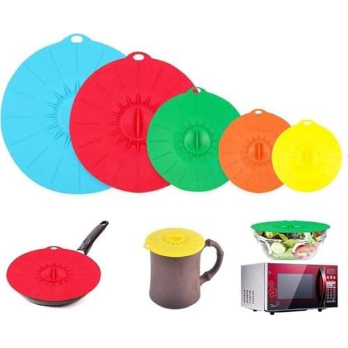 5 Sizes/lot Kitchen Food Silicone Cover Cap Waterless Airlock Fermentation Lid With Suction Effect Reusable Lids Fresh Cover