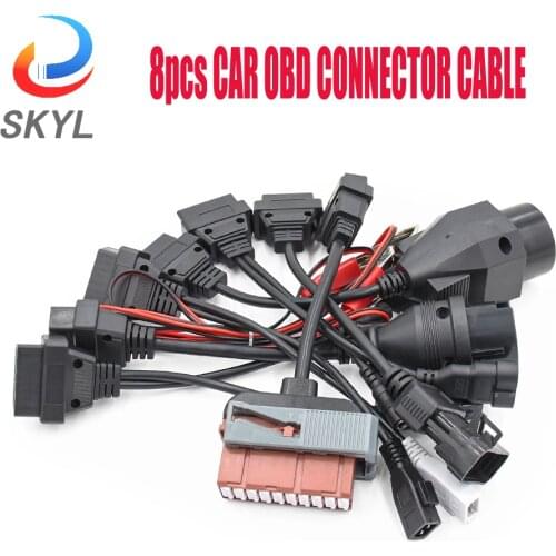 SKLY 8pcs Full Set Car Cable For OBD OBD2 Connector Extension Cables Auto Diagnostic Scanner OBD Connector Tools For Scanner