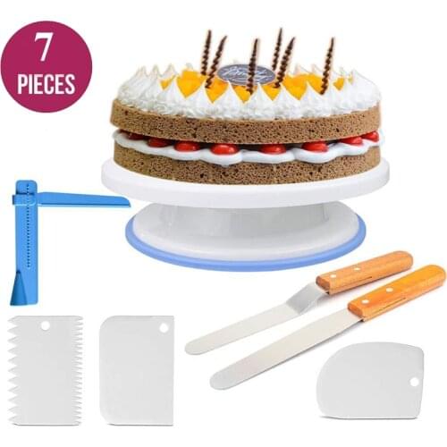 Meibum 7Pcs Cake Decorating Tools Pastry Scraper Cream Spatula Turntable Dessert Icing Piping Tips Confectionery Baking