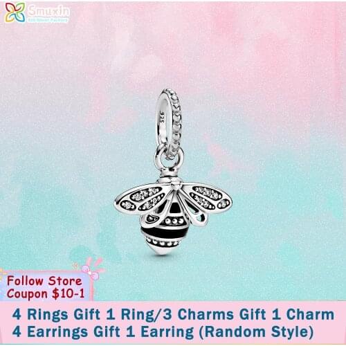 Smuxin S925 Sterling Silver Beads Sparkling Queen Bee Pendant Charms fit Original Pandora Bracelets Women DIY Jewelry Making
