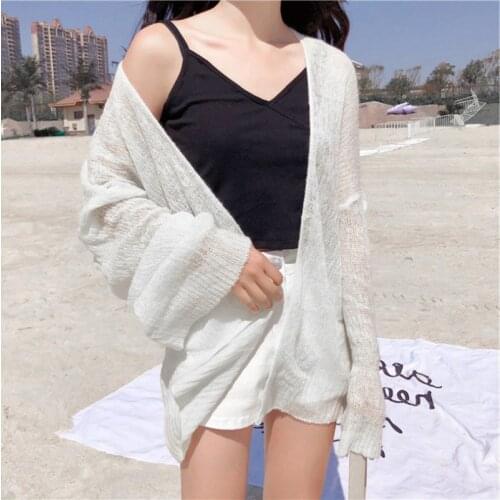 New Fashion Girl Summer Thin Cardigan Knitted Jacket Slim Short Cropped Cardigan Women Summer Long Sleeve Loose V-Neck Blouse