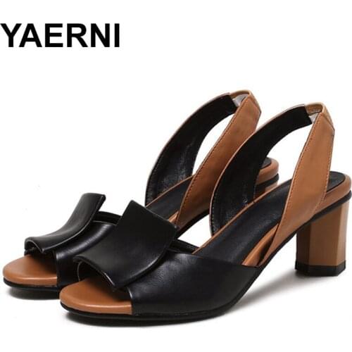 YAERNI2019Summer Shoes Woman Sandals Mixed colors ladies sandals Stylish Backstrap High heels Women Party Dress Shoes BlackE1059