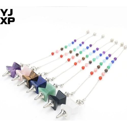 YJXP Natural Stone Reiki Pendulum Crystal Amethysts Quartzs Pendant for Dowsing Meditation Pyramid Energy Divination Jewelry