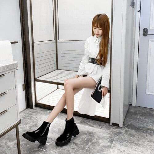 Shoes Round Toe Fashion Boots Woman Boots-women Leather Booties Clogs Platform Zipper Punk 2020 Riding Ladies Rubber Rock