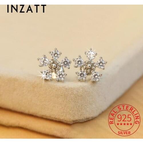 INZATT Real 925 Sterling Silver Zircon Snowflake Stud 14k Gold Earrings For Women Punk Fine Jewelry Accessories Drop Shipping