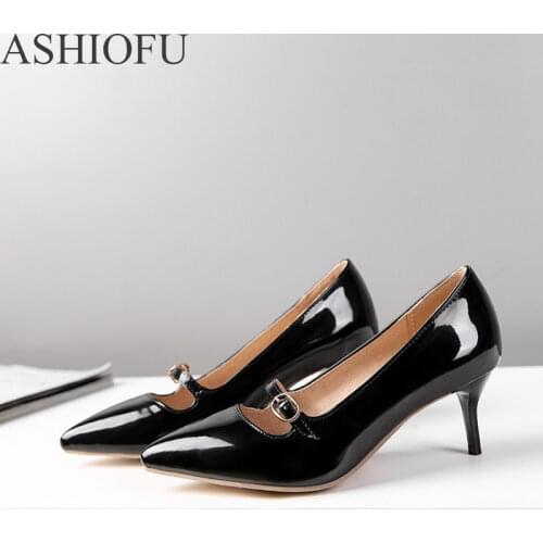 ASHIOFU Wholesale Handmade Ladies Pumps Ballets-toe Office Party Dress Shoes 6cm Mid-heel Fashion Evening Court Shoes