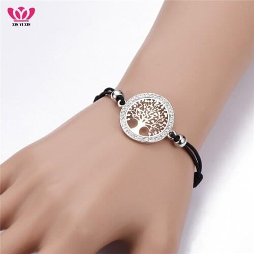 Color Tree Of Life Charm Bracelet for Women Gold Tree Pendant CZ Crystal Rope Bracelet Black Chains Pulsera mujer Jewelry Gifts