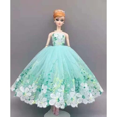 1/6 BJD Doll Clothes Mint Green Floral Lace Wedding Dress for Barbie Clothes Princess Outfits Gown 1:6 Doll Accessories Kids Toy