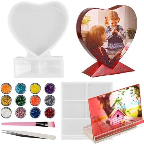 16 Diy Crystal Glue Two Photo Frame Silicone Mold Set Small Love Small Square Photo Frame Resin Model