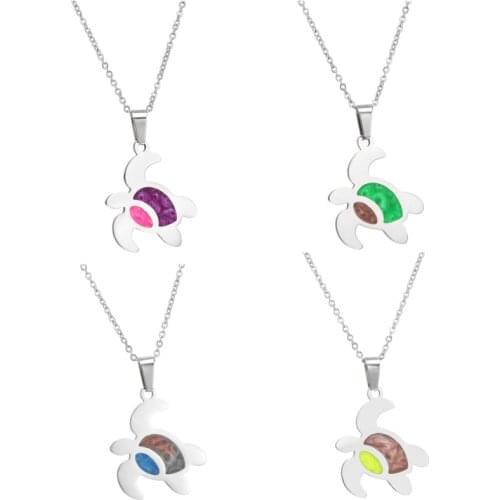 2019 Fashion Colorful Turtle Pendant Necklaces For Women Men Stainless Steel Opal Jewelry Cute Sea Turtle Animal Necklace Gift
