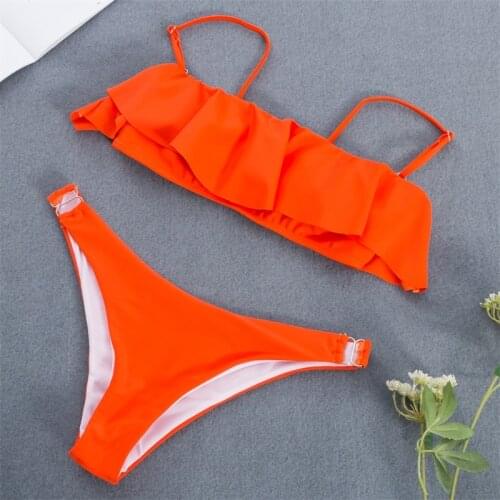 2020 Ruffles Low-waisted Bikini Women Sexy Vintage Swimsuit Thong Bikini Set Female Retro Swimwear Push Up Bathing Suit