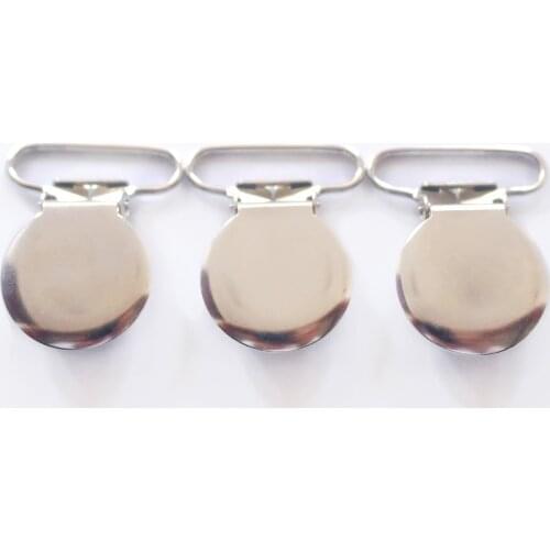 Free Shipping 150 Pcs round top suspender clip in nickel color 25mm ribbon wholesale Metal Round pacifier Clip / Soother Holder