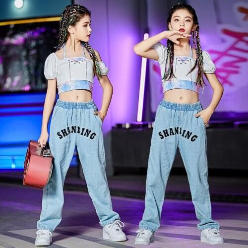 Childrens Jazz Dance Clothes Hip-hop Hip-hop Trend Summer Girls Puff Sleeve Childrens Fashion Catwalk Exercise Clothes Suit