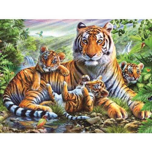 DIY 5D diamond painting cartoon animal tiger landscape round diamond Mosaic home decoration wall sticker pattern children handma