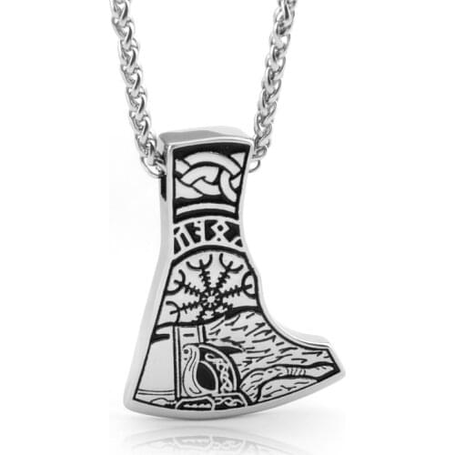 Dropshiping new arrival stainless steel Viking Mjolnir rune and Axe pendant necklace men gift