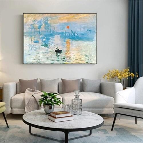 Claude Monet Impression Sunrise Famous Landscape Oil Painting on Canvas Art Poster Print Wall Picture for Living Room Cuadros
