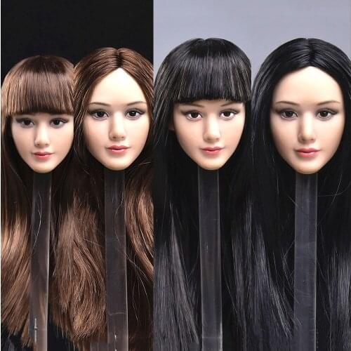 1/6 Scale Asian Beauty Long Straight Black Bangs Hair JXTOYS-036 1/6 Asian Beauty Girl Tan Skin Head 1/6 Female Head sculpt Girl