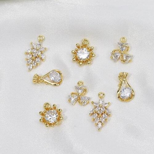 Copper 18K Gold Zircon Flowers Grapes Drop Charms 6pcs/lot For DIY Fashion Jewelry Making Finding Accessories