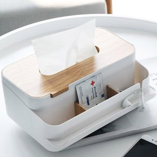 Multifunction Tissue Box Multi Compartments Storage Case Facial Towel Dispenser with Phone Holder Desktop Organizer