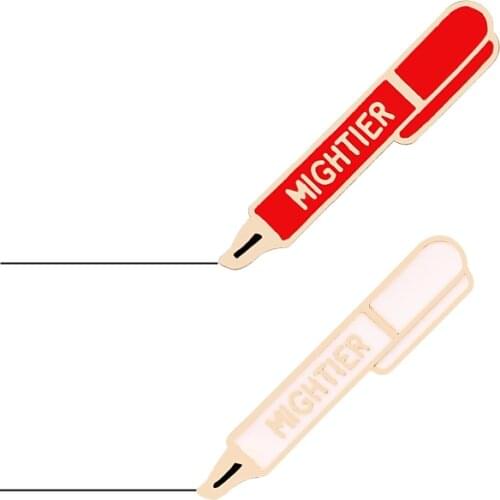 Cartoon Mightier Pen Pins Letter Metal Badges Brooches for Women Men Clothes Lapel Pin Creative Jewelry Gift for Teacher Student