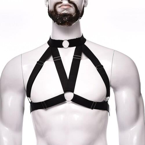 Mens Body Open Chest Harness Metal Ring Fancy Party Sexy Lingerie Shoulder Bondage Straps Clubwear Muscle Show Gay Costume Male