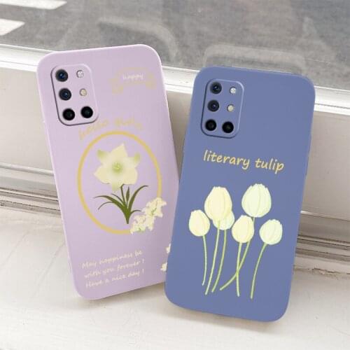 Tulip Square Liquid Silicone Case For Oneplus 8t 9 9pro 9r pro Soft Phone Cover Case