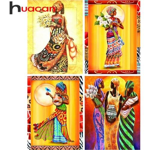 Huacan 5d Diamond Embroidery African Woman Mosaic Rhinestones Full Square Diamond Painting Kit Art Portrait Home Decoration