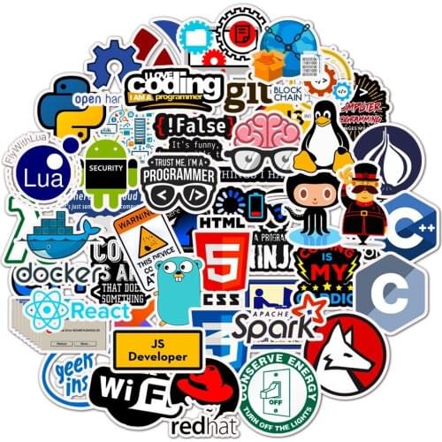 50 Pcs Internet Java Sticker Geek programmer Php Docker Html Bitcoin Cloud C++ Programming Language For Laptop Car DIY Stickers