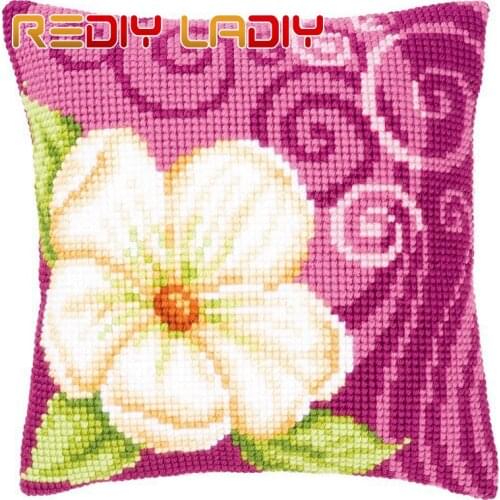 Cross Stitch Cushion Cover Water Lily Rose Sofa Pillow DIY Chunky Cross-Stitch Kits 100% Acrylic Yarn Pillow Case Hobby & Crafts