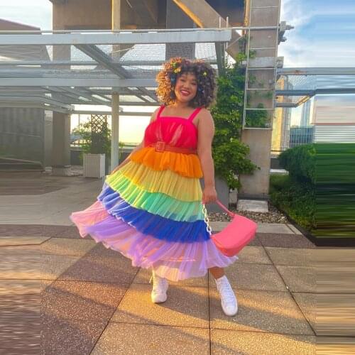 New Arrival Rainbow Tulle Dresses Long Straps Tiered Layered Women Tulle Dressing Gowns Cute Plus Size Colorful Gowns