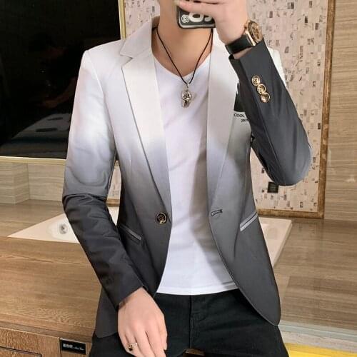 2021 Autumn New Men Blazers Gradient Loose Casual Suit Jacket Classic Wedding Business Dress Coat Street Wear Social Veste Homme