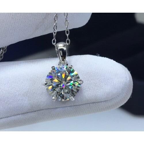 Geoki Passed Diamond Test Round Perfect Cut 2-3 ct D Color VVS1 Moissanite Pendant Necklace Luxury Wedding Jewelry Women Chain