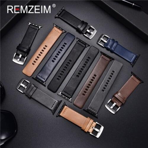 REMZEIM Leather Watchband for Apple Watch 6 5 4 SE Band Sport Bracelet 44mm 42mm 40mm 38mm Strap for iwatch Series 3 2 1