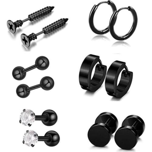 New Punk Stainless Steel Ear Stud Earrings Screw Barbell Piercing Earrings Men Gothic Hip Hop Unisex Earrings for Women Jewelry