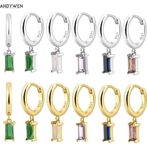 ANDYWEN 925 Sterling Silver 10 Color Pendiente Earring Drop Earring Piercing Women Luxury CZ 2020 Fine High Quality Jewelry