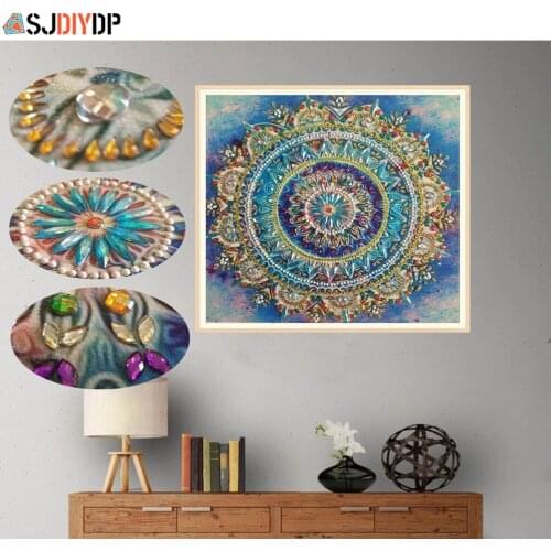 SJDIYDP Special Shape Diamond Painting Mandala Flower Modern Pattern 5D Partial Drill Cross Stitch Kit Crystal Art Drawing Bead