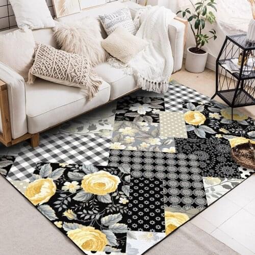 Modern European Style Carpet Black/yellow Plaid Large Flower Pattern Carpets For Living Rugs Mats Coffee Table Area Room Bedroom