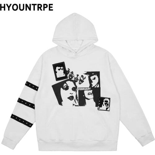 Hip Hop Punk Harajuku Printed Hooded Sweatshirts Casual Long Sleeve Hoodie Mens Loose Skateboard Streetwear Pullovers Hoodies