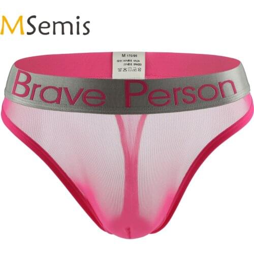 Mens Lingerie Sexy Briefs Panties See-through Hot Underwear Low Rise Bulge Pouch Letter Print Wide Elastic Waistband Underpants