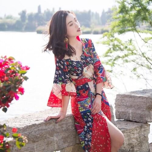 Vintage Beach Dresses 2020 Boho Dress Bohemian Dress For Women Holiday Vestidos Floral Print Long Boho Chic Dress Summer DD2490