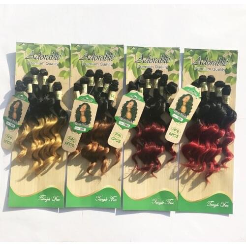 Adorable Synthetic Hair Extension Weave Bundles With Closure/ REMY BODY 6PCS+1 Set /8-14inch Natural Color African American Afro