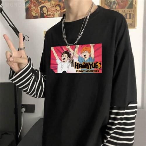 Japan Anime Haikyuu Yu Nishinoya/Hinata Shoyo Funny Moments T Shirts Summer Harajuku Tshirts Oversized Men Long Sleeve T-Shirts