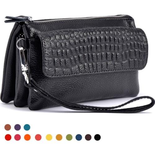 Flap Female Shoulder Bag Genuine Leather Women Handy Wallet Large Crocodile Pattern Capacity Phone Zipper Strap Crossbaody Bag