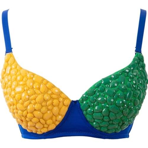 2020 Women Fashion Sexy Bralette Yellow Green Patchwork Belly Dance Push Up Bra Beading Brassiere Bralet Bras