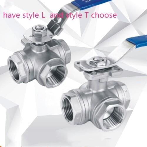 Freeshipping 1pcs Female 3 Way T-type L-type 304 Stainless Steel Ball Valve