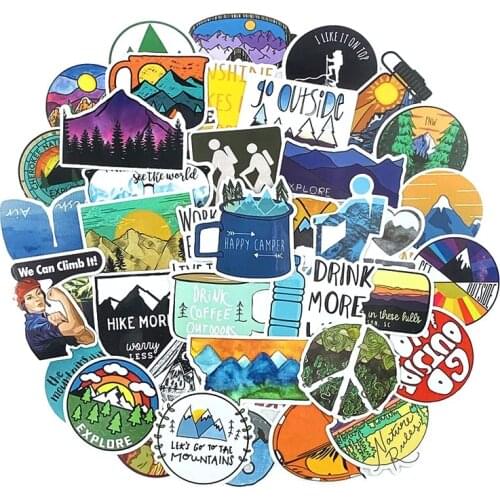 50 PCS Outdoor Waterproof Wild Summer Camping Travel Stickers Trolley Skateboard Suitcase Fresh Adventure Graffiti Toys Sticker
