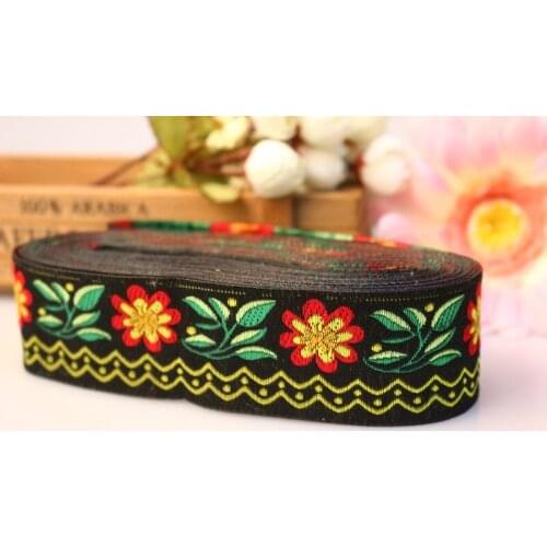 10yards/lot wide 4cm Woven Jacquard Ribbon classical flowers design black for curtain and clothing accessory LS-0942