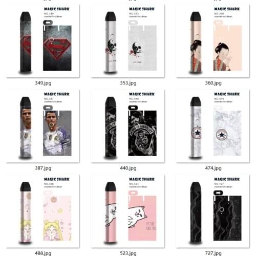 100pcs/lot mix 10 types Fashion skin 3M PVC Case Film Sticker for caliburn vape kit
